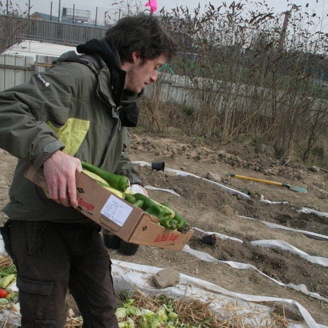 Gaby Bonnefille en train de jardiner