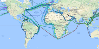 Greg's Cable Map - carte des différents câbles sous-marins reliant les continents