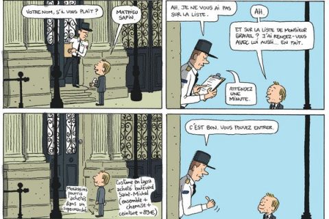 Planche extraite de la bande dessinée Le Château, une année dans les coulisses de l'Elysée de Mathieu Sapin